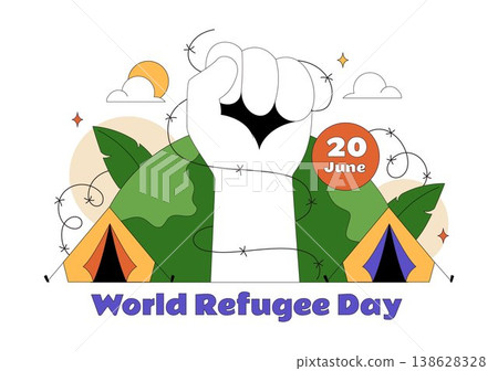 World Refugee Day Vector Illustration With Family Support, Shelter Tent, Helping Hands and Humanitarian Aid for Global Awareness Design World Refugee Day Vector Illustration With Family Support, Shelter Tent, Helping Hands and Humanitarian Aid for Global Awareness Design 138628328