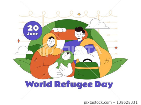World Refugee Day Vector Illustration With Family Support, Shelter Tent, Helping Hands and Humanitarian Aid for Global Awareness Design 138628331