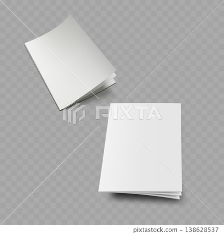 Realistic Floating Blank Brochure Mockup Set. Vector White Softcover Magazine or Booklet Templates with Shadow. 138628537