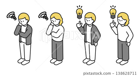 Isometric illustration: Man and woman coming up with an idea; Man and woman thinking. Isometric illustration: Man and woman coming up with an idea; Man and woman thinking. 138628711