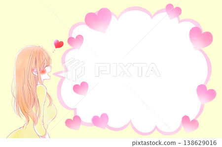 Smiling woman, romance, cloud-shaped speech bubble, horizontal, heart Smiling woman, romance, cloud-shaped speech bubble, horizontal, heart 138629016
