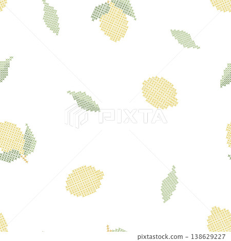 Lemon Seamless Pattern Cross Stitch Embroidery Cute Summer Kitchen Textile Background Lemon Seamless Pattern Cross Stitch Embroidery Cute Summer Kitchen Textile Background 138629227