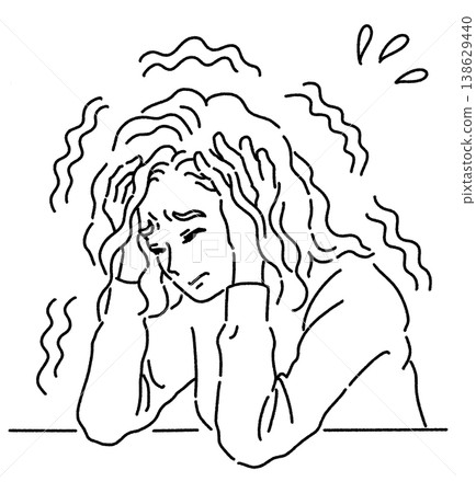 A woman holding her head and trembling. A woman holding her head and trembling. 138629440