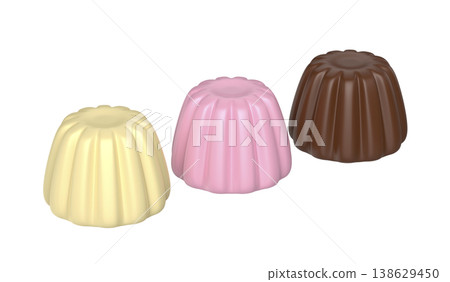Chocolate, vanilla and strawberry pudding desserts Chocolate, vanilla and strawberry pudding desserts 138629450