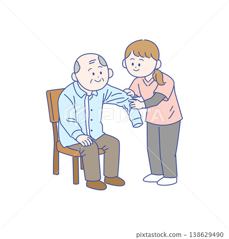護理人員協助老人更換衣物 138629490