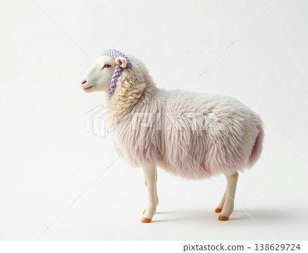 逼真的 2027 羊年毛絨玩具，帶有紫色裝飾。 138629724