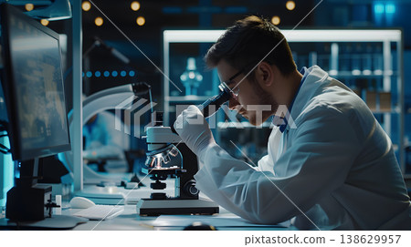 Technician using a digital microscope to check , Quality Control 138629957