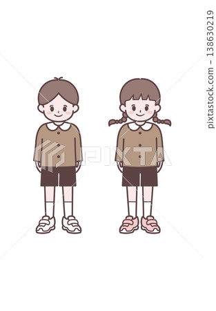 學齡前男孩女孩,休閒服裝,長袖,兒童插畫,簡單的站姿。 學齡前男孩女孩,休閒服裝,長袖,兒童插畫,簡單的站姿。 138630219