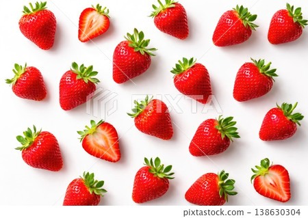 Fresh red strawberries pattern on white background flat lay Fresh red strawberries pattern on white background flat lay 138630304