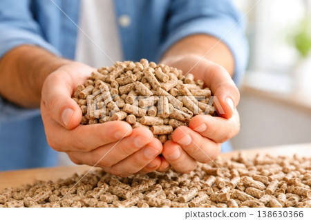 Hands holding wood pellets eco friendly renewable energy fuel concept Hands holding wood pellets eco friendly renewable energy fuel concept 138630366