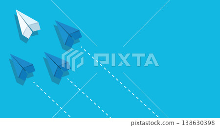 Leadership and unique vision concept with paper airplanes flying on blue background 138630398