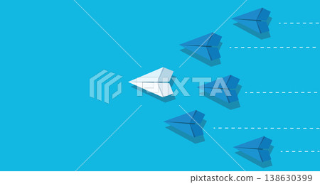 Leadership and unique vision concept with paper airplanes flying on blue background Leadership and unique vision concept with paper airplanes flying on blue background 138630399