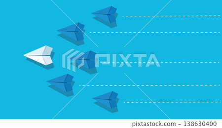 Leadership and unique vision concept with paper airplanes flying on blue background Leadership and unique vision concept with paper airplanes flying on blue background 138630400