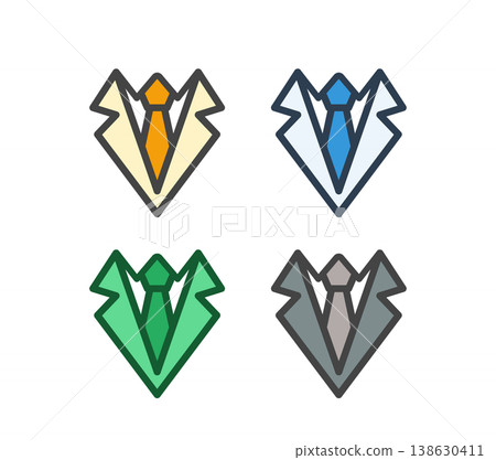 Line art icon set of ties and collars, 4-color scheme, for representing business people. 138630411