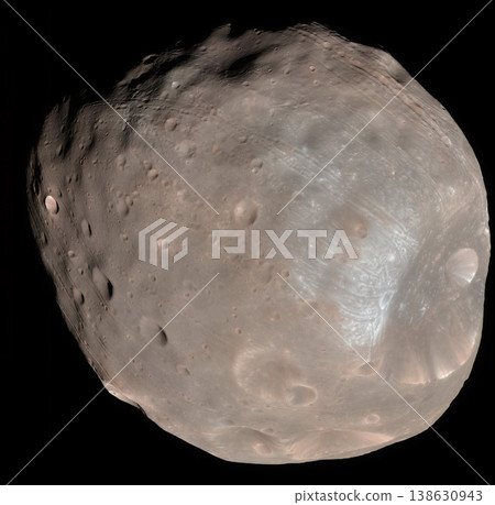 Phobos, moon and universe for solar system, nebula or science with mock up space on black background. Galaxy, mars and innovation with research, milky way or astrology for exploration and discovery 138630943