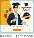 Graduation sale banner with balloons and graduation cap. 138630996