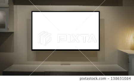 TV led mock up screen. Smart TV on a curbstone in an interior of the living room  138631084