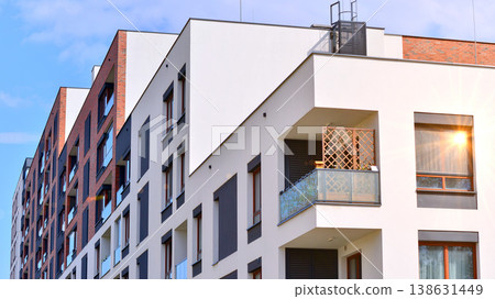 Apartments in residential complex. Housing structure at modern house.  Architecture for property investment. and architecture details. Urban abstract - windows of apartment building. 138631449