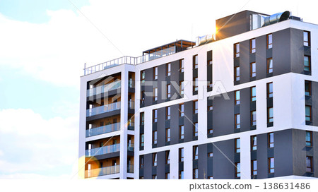 Apartments in residential complex. Housing structure at modern house.  Architecture for property investment. and architecture details. Urban abstract - windows of apartment building. 138631486