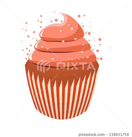 Muffin cake, sweet cupcake with cream, delicious pastries. Modern vector illustration, logo for cafe, restaurant, pastry shop. Dessert icon. Symbol for a candy bar Muffin cake, sweet cupcake with cream, delicious pastries. Modern vector illustration, logo for cafe, restaurant, pastry shop. Dessert icon. Symbol for a candy bar 138631758