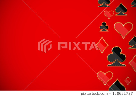 Shining retro light banner on red background with golden elements. Casino poster vintage style. Gold round frame, signboard vintage style. Vector illustration 138631787