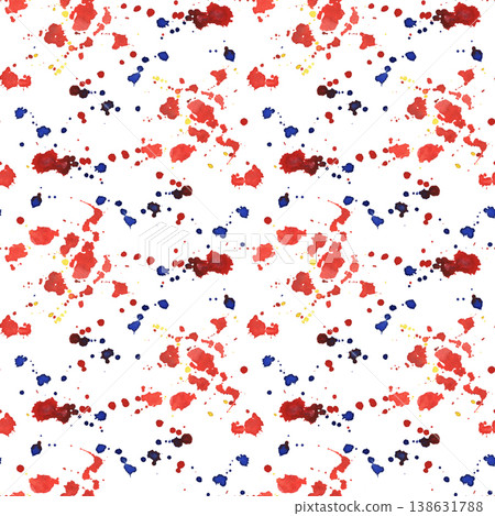 Seamless pattern with colorful splashes, stains. Hand-painted illustration isolated on white. Abstract, vibrant design perfect for textiles, packaging, stationery, wallpaper, branding, modern decor Seamless pattern with colorful splashes, stains. Hand-painted illustration isolated on white. Abstract, vibrant design perfect for textiles, packaging, stationery, wallpaper, branding, modern decor 138631788