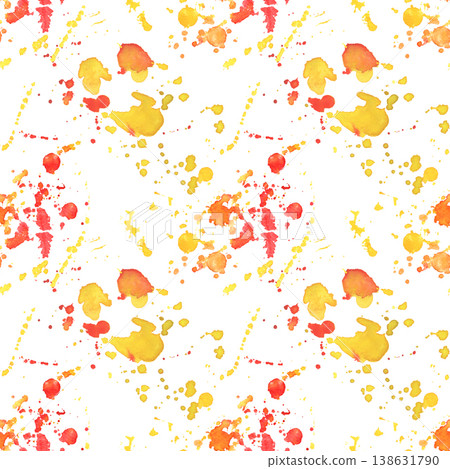 Seamless pattern with colorful splashes, stains. Hand-painted illustration isolated on white. Abstract, vibrant design perfect for textiles, packaging, stationery, wallpaper, branding, modern decor Seamless pattern with colorful splashes, stains. Hand-painted illustration isolated on white. Abstract, vibrant design perfect for textiles, packaging, stationery, wallpaper, branding, modern decor 138631790