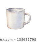 Hand-painted watercolor illustration of blank white mug isolated on white background. Minimal versatile object ideal for travel branding, cafes, packaging, mockups, design, merchandise, decor 138631798