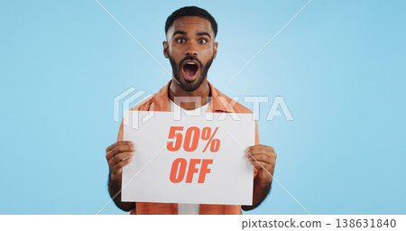 Sales poster, happy man or surprise discount offer, studio promo banner and advertising brand, info or service. Billboard savings sign, wow commerce announcement or portrait person on blue background Sales poster, happy man or surprise discount offer, studio promo banner and advertising brand, info or service. Billboard savings sign, wow commerce announcement or portrait person on blue background 138631840