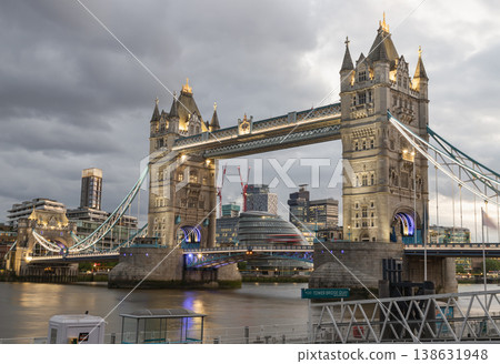 A striking synthesis of Victorian engineering and historical elegance, Tower Bridge spans the Thames, beautifully contrasted by the curvaceous. A striking synthesis of Victorian engineering and historical elegance, Tower Bridge spans the Thames, beautifully contrasted by the curvaceous. 138631948