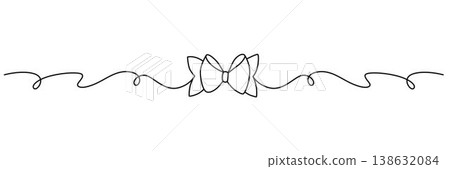 Hand drawn girly coquette bow ribbon banner. Editable stroke line. Vector stock illustration isolated on white background for design template birthday, wedding, Christmas card, invitation, sale. 138632084