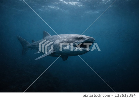 巨口鯊：張開大嘴的壯觀水下景象。 138632384