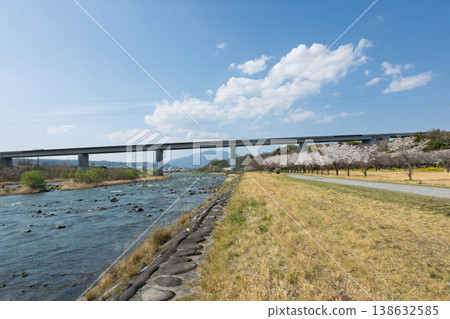 View of the Tonegawa Bridge on the Kan-Etsu Expressway from Tonegawa Riverbed Park 138632585