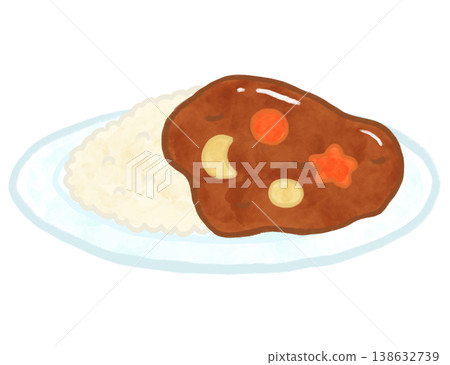 水彩風格的兒童咖哩飯插圖(咖啡館菜單上的菜餚) 水彩風格的兒童咖哩飯插圖(咖啡館菜單上的菜餚) 138632739
