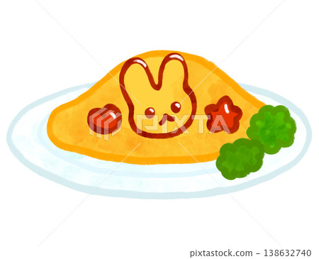 水彩風格的兒童蛋包飯插圖（咖啡館菜單上的菜色） 138632740