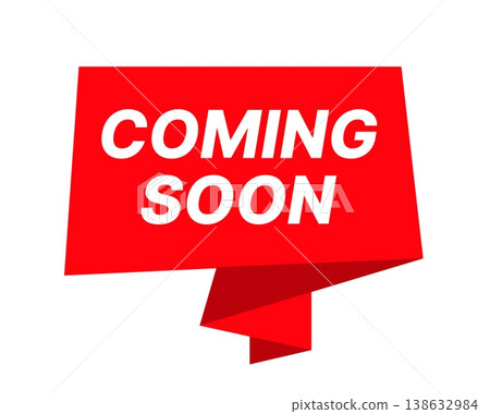 Red coming soon banner with white text, bold promotional label for product launch announcements, marketing campaigns, website headers, social media posts, and advertising design. Vector illustration Red coming soon banner with white text, bold promotional label for product launch announcements, marketing campaigns, website headers, social media posts, and advertising design. Vector illustration 138632984