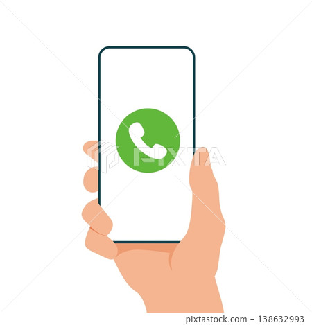 Smartphone screen in hand with incoming call interface, mobile phone display showing caller notification with accept and decline buttons, modern communication and telephony concept. Vector 138632993