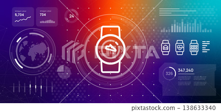 smart wearable technology fitness tracker icons health data visualization futuristic dashboard background for smart watch monitoring heart rate steps counter 138633340