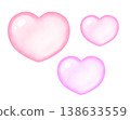 A set of three pink, translucent, puffy heart-shaped charms. 138633559