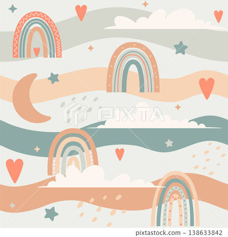 pastel colored boho seamless pattern 138633842
