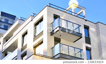 Apartments in residential complex. Housing structure at modern house. Architecture for property investment. and architecture details. Urban abstract - windows of apartment building. Apartments in residential complex. Housing structure at modern house. Architecture for property investment. and architecture details. Urban abstract - windows of apartment building. 138633924