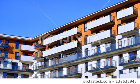Apartments in residential complex. Housing structure at modern house.  Architecture for property investment. and architecture details. Urban abstract - windows of apartment building. 138633943