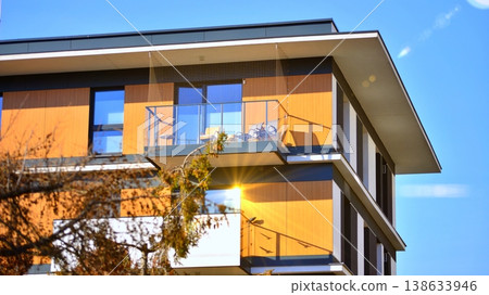 Apartments in residential complex. Housing structure at modern house.  Architecture for property investment. and architecture details. Urban abstract - windows of apartment building. 138633946