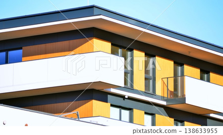 Apartments in residential complex. Housing structure at modern house.  Architecture for property investment. and architecture details. Urban abstract - windows of apartment building. 138633955