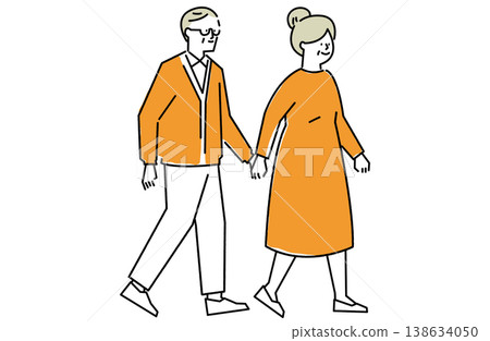 Elderly couple walking hand in hand 138634050