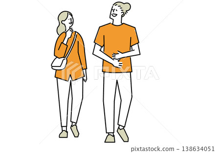 A young couple walking and chatting A young couple walking and chatting 138634051