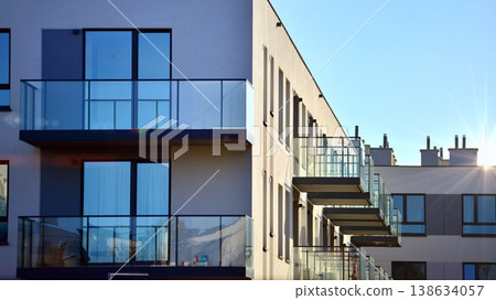 Apartments in residential complex. Housing structure at modern house. Architecture for property investment. and architecture details. Urban abstract - windows of apartment building. Apartments in residential complex. Housing structure at modern house. Architecture for property investment. and architecture details. Urban abstract - windows of apartment building. 138634057