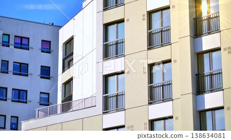 Apartments in residential complex. Housing structure at modern house. Architecture for property investment. and architecture details. Urban abstract - windows of apartment building. Apartments in residential complex. Housing structure at modern house. Architecture for property investment. and architecture details. Urban abstract - windows of apartment building. 138634081