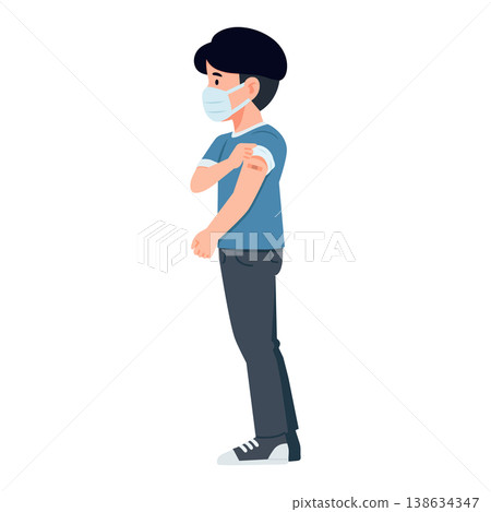 Man Showing Vaccination Bandage on Arm Man Showing Vaccination Bandage on Arm 138634347