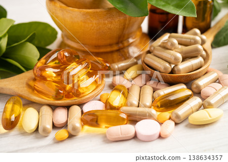 Alternative medicine herbal organic capsule drug herb. 138634357